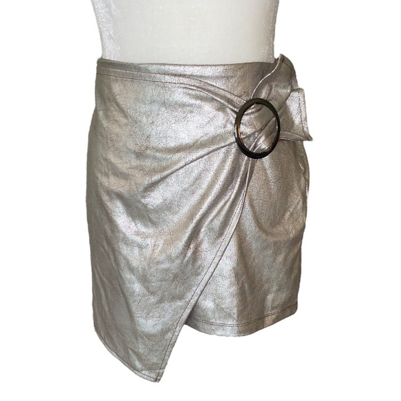 Zara Metallic Silver Wrap Buckle Ruched Mini Skirt - S - Picture 5 of 15